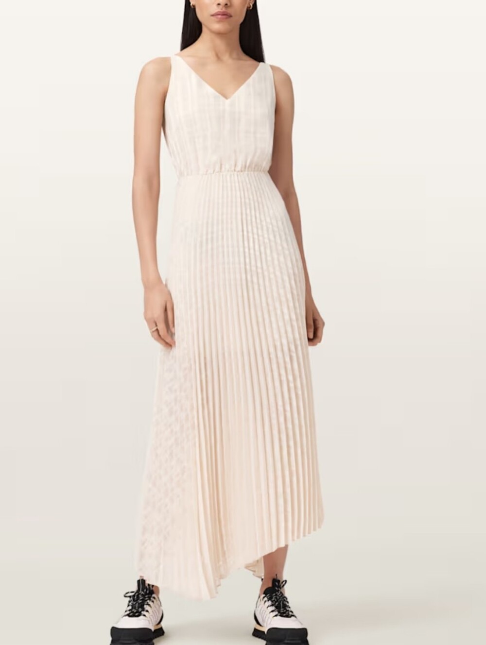 All Saints women’s Pleated V-Neck Maxi Dress in Cream size M new without tags